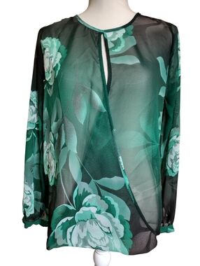 JLo Jennifer Lopez Sheer Floral Blouse